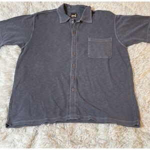 Men short sleeve graphite woven button down pocket shirt L